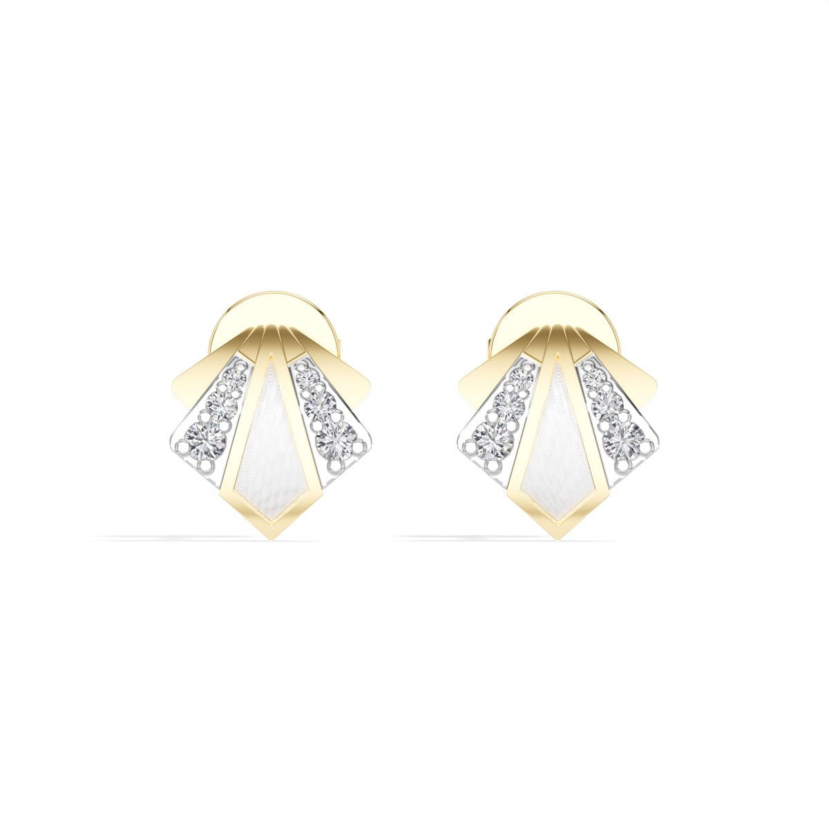 Deco Studs Round Lab Grown Diamond Art Deco Fan Radiating Fin