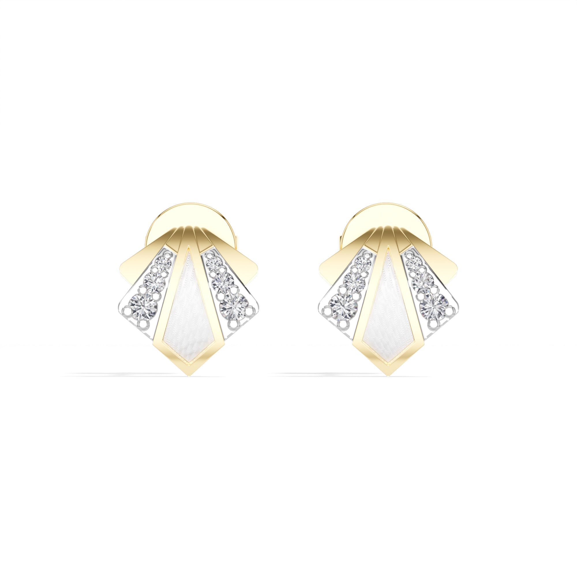 Deco Studs Round Lab Grown Diamond Art Deco Fan Radiating Fin