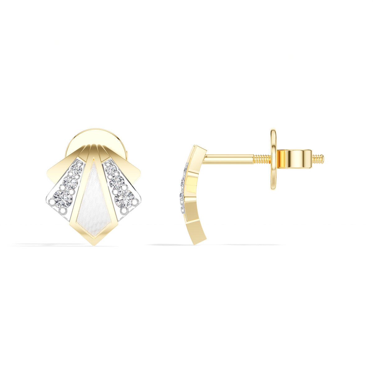 Deco Studs Round Lab Grown Diamond Art Deco Fan Radiating Fin