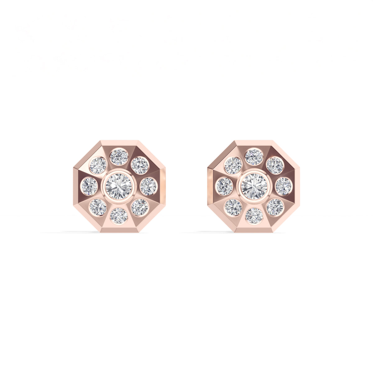 Cosmos Studs Round Lab Grown Diamond Full Pave Domed Octagon