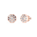Cosmos Studs Round Lab Grown Diamond Full Pave Domed Octagon