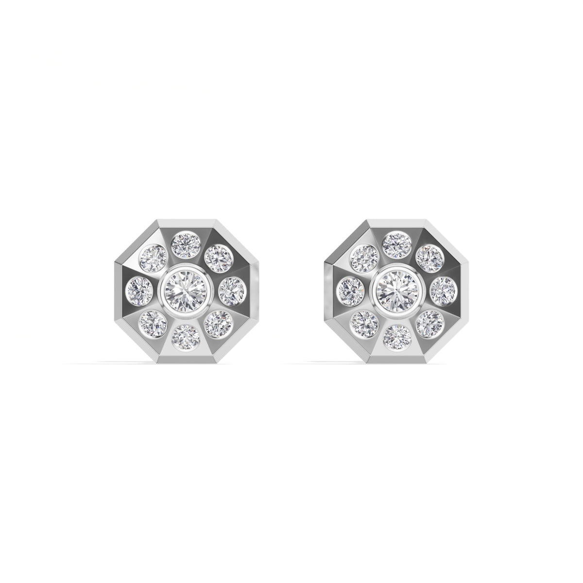 Cosmos Studs Round Lab Grown Diamond Full Pave Domed Octagon