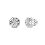 Cosmos Studs Round Lab Grown Diamond Full Pave Domed Octagon