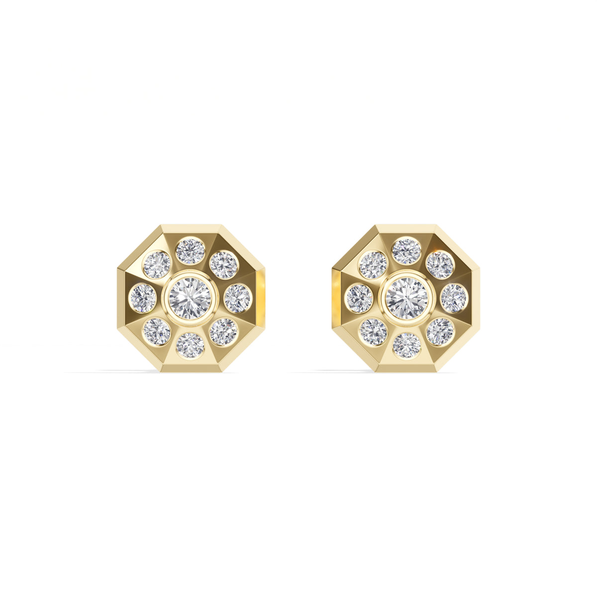 Cosmos Studs Round Lab Grown Diamond Full Pave Domed Octagon