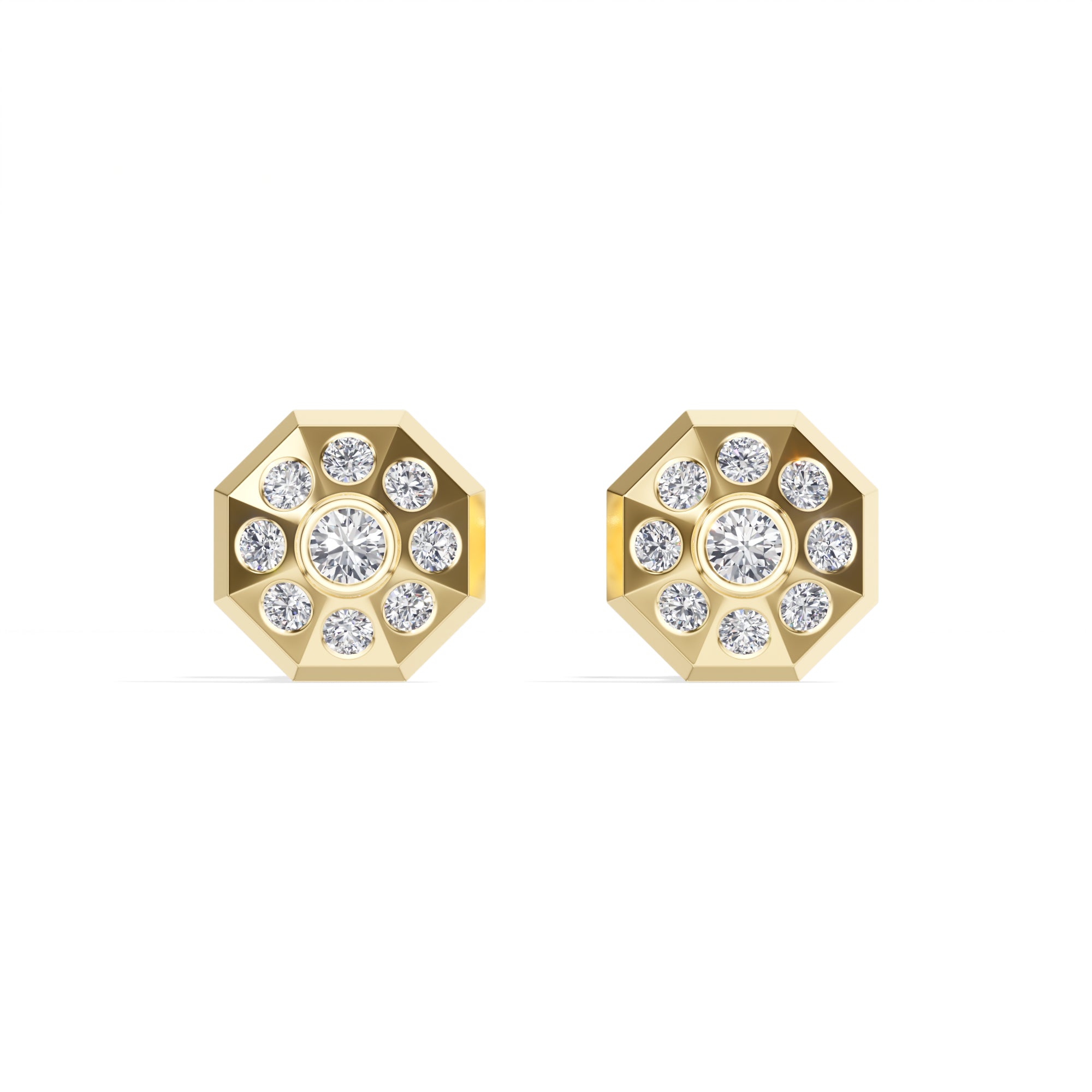 Cosmos Studs Round Lab Grown Diamond Full Pave Domed Octagon