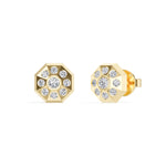 Cosmos Studs Round Lab Grown Diamond Full Pave Domed Octagon