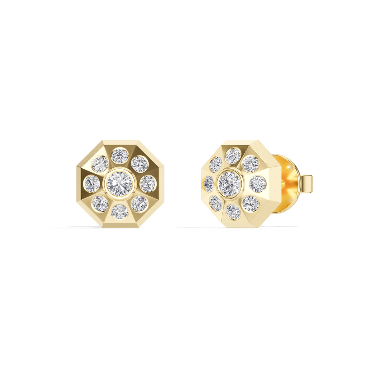 Cosmos Studs Round Lab Grown Diamond Full Pave Domed Octagon