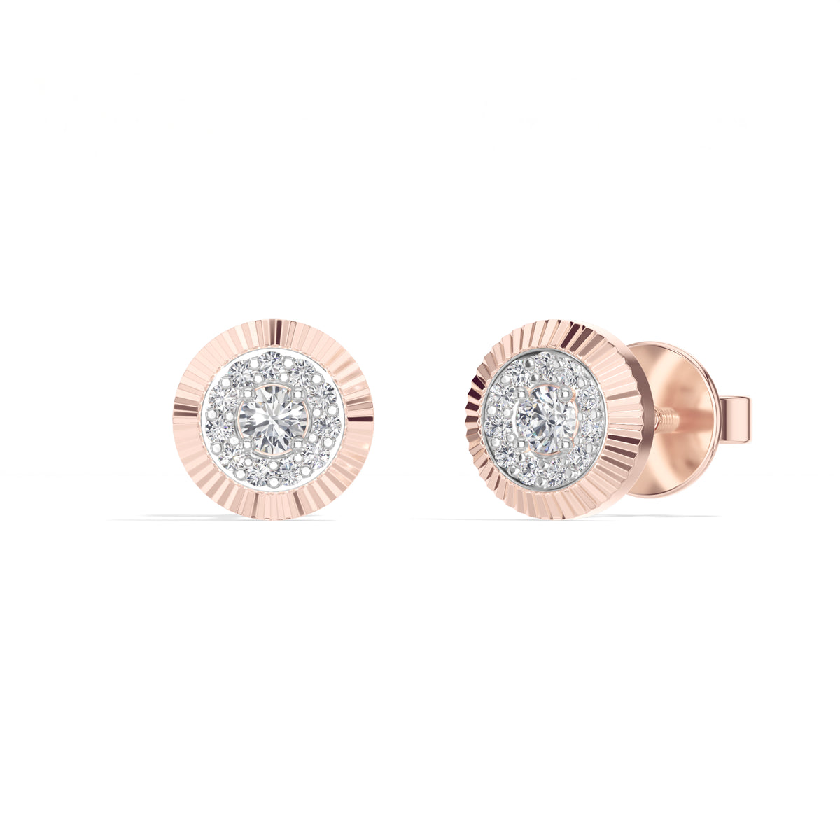 Solar Studs Round Lab Grown Diamond Sunburst Double Halo