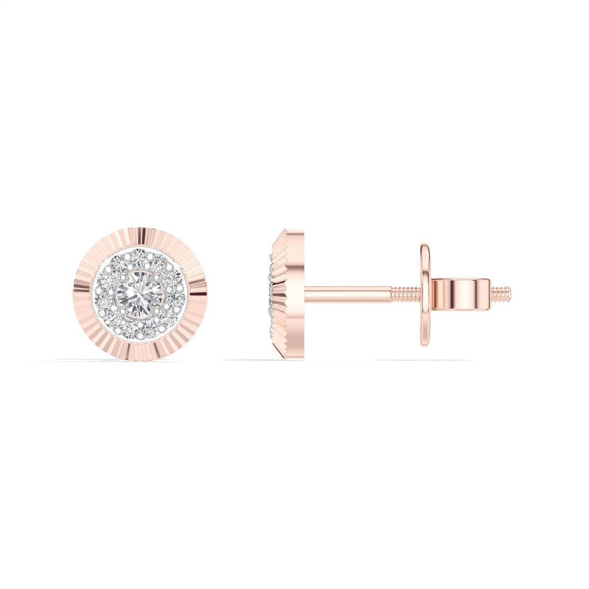 Solar Studs Round Lab Grown Diamond Sunburst Double Halo