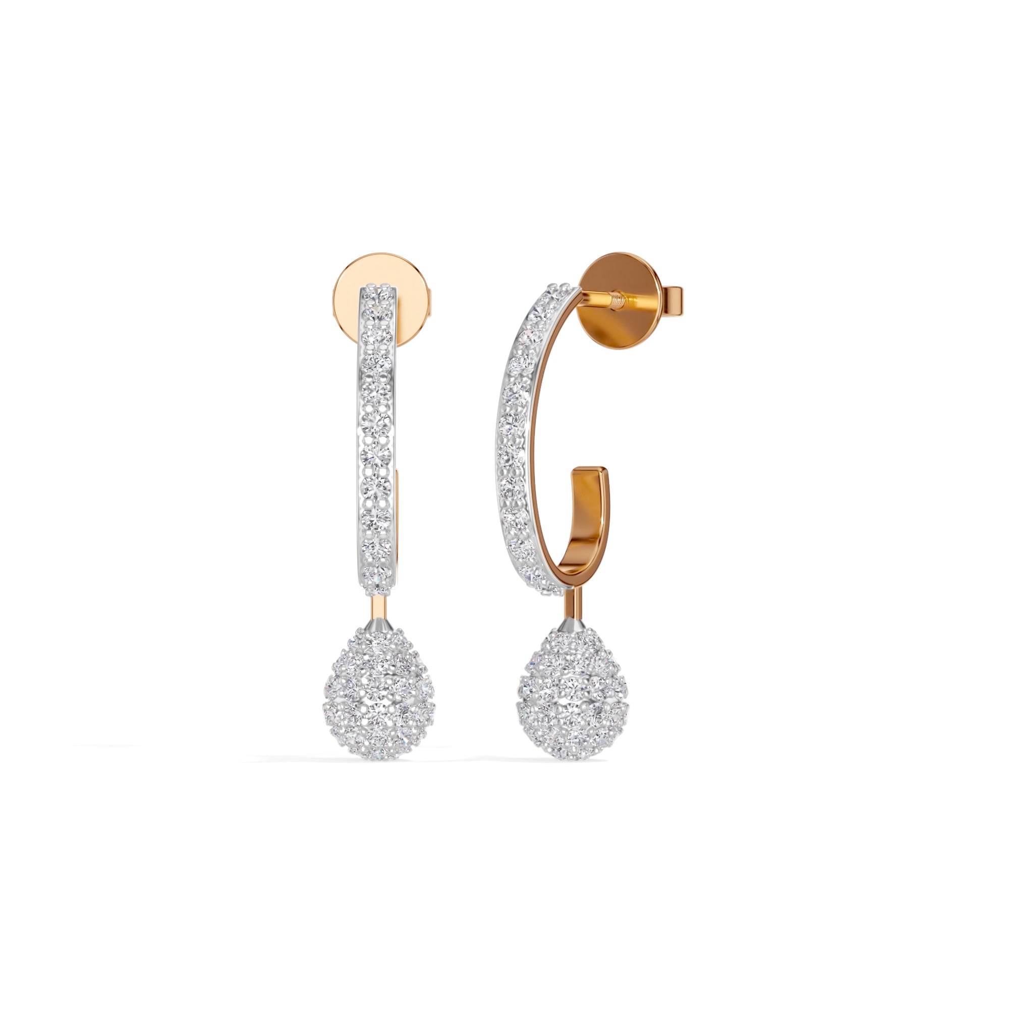 Rose Gold Pave Drop Round Lab Grown Diamond Arixen Earring