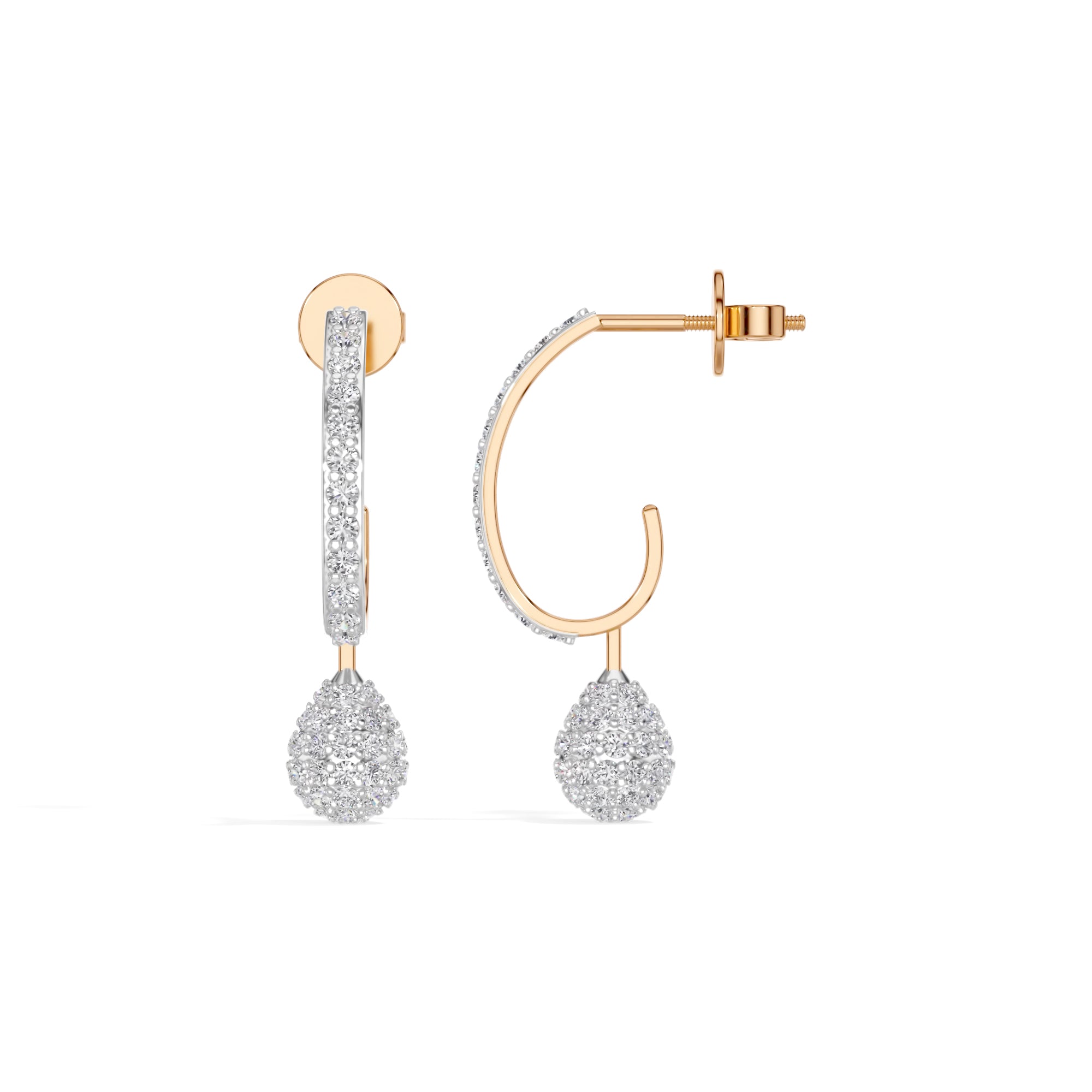 Rose Gold Pave Drop Round Lab Grown Diamond Arixen Earring