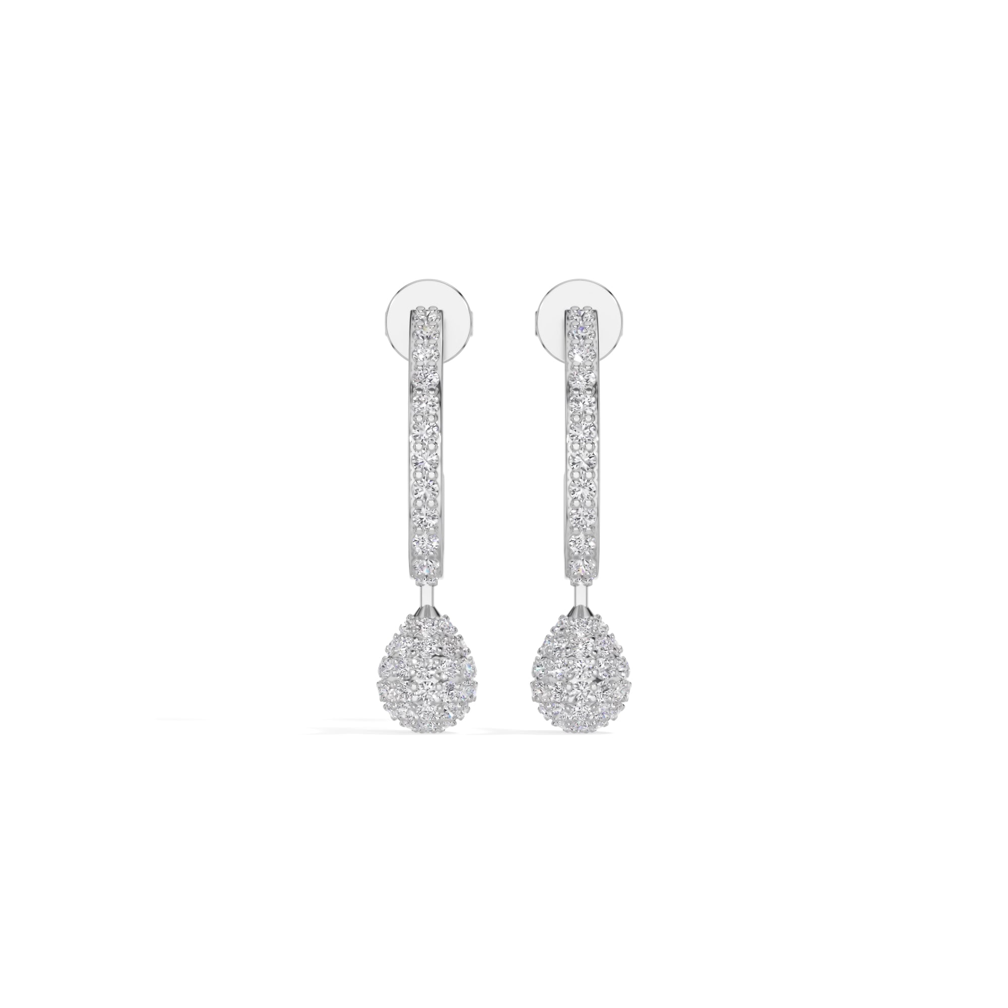 White Gold Pave Drop Round Lab Grown Diamond Arixen Earring