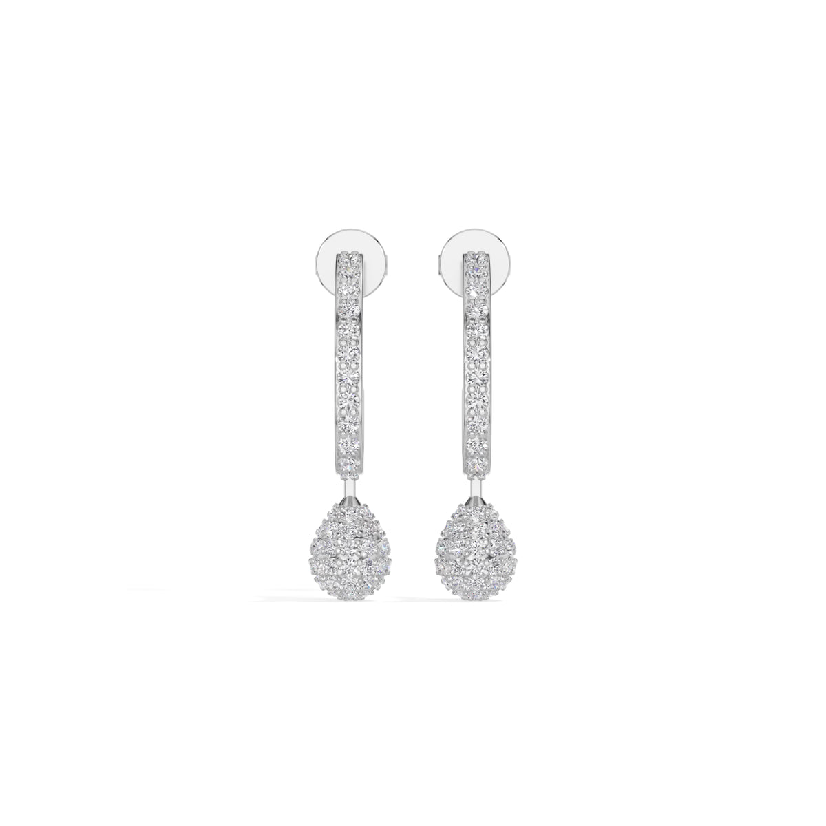 White Gold Pave Drop Round Lab Grown Diamond Arixen Earring