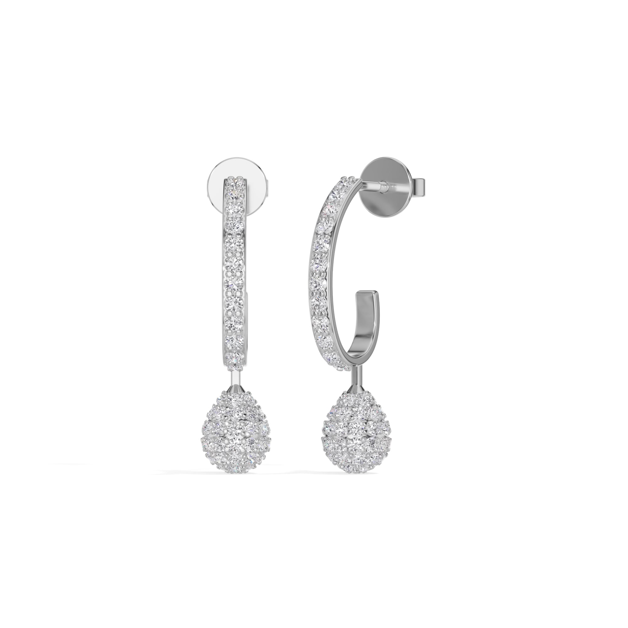 White Gold Pave Drop Round Lab Grown Diamond Arixen Earring