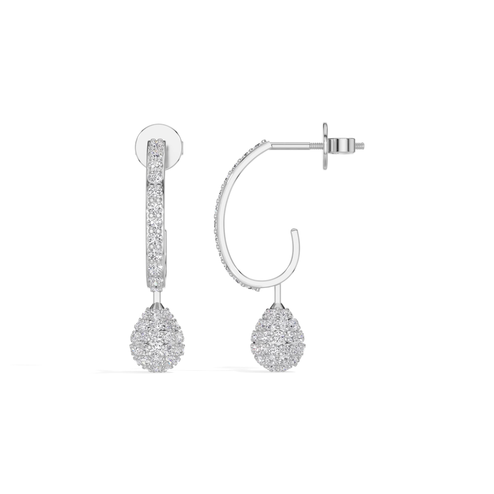 White Gold Pave Drop Round Lab Grown Diamond Arixen Earring