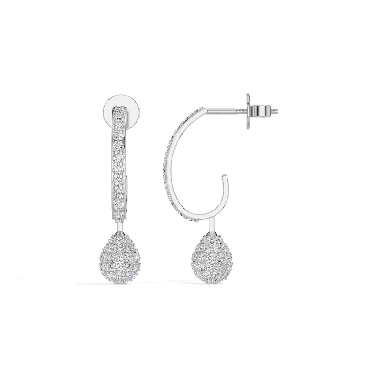 White Gold Pave Drop Round Lab Grown Diamond Arixen Earring