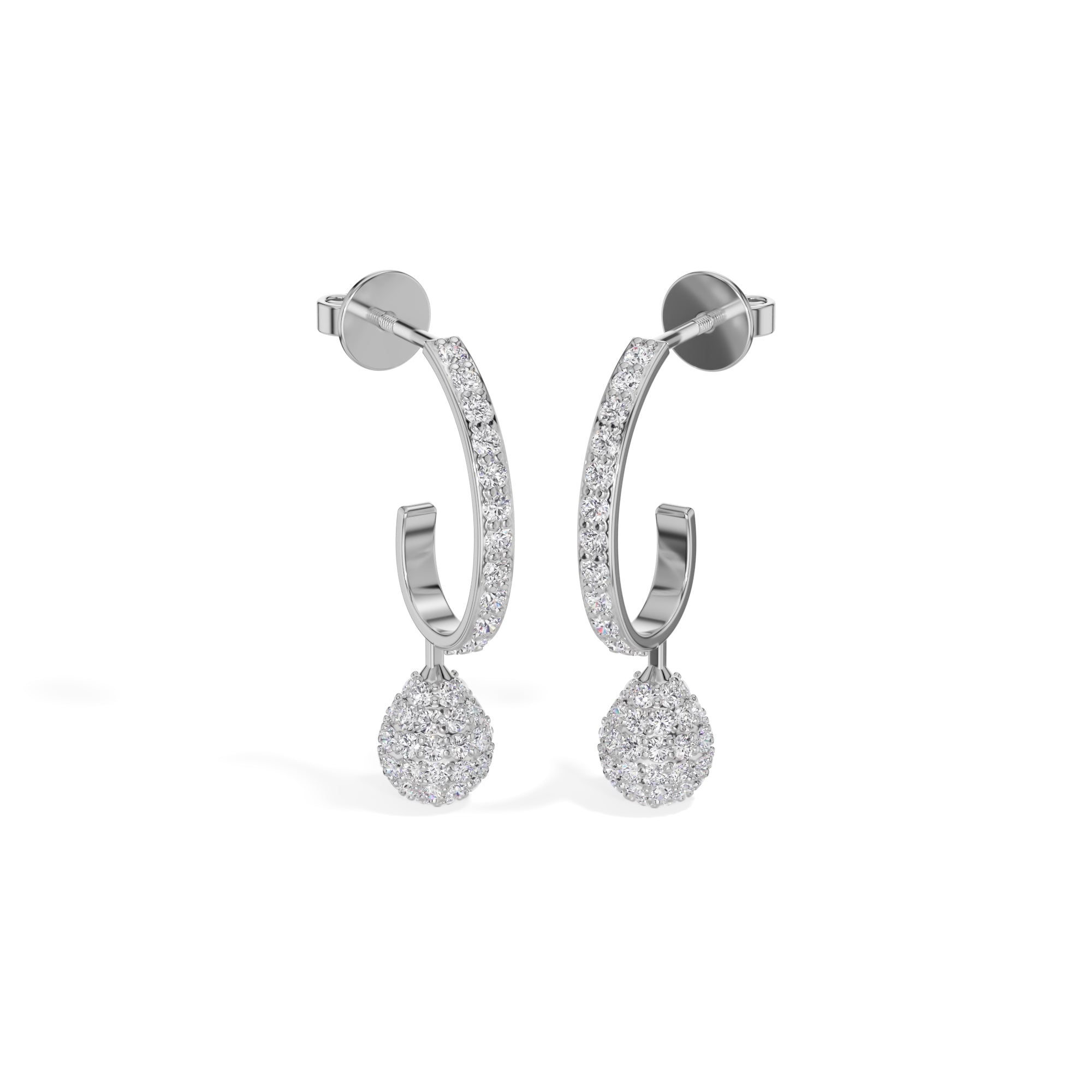 White Gold Pave Drop Round Lab Grown Diamond Arixen Earring