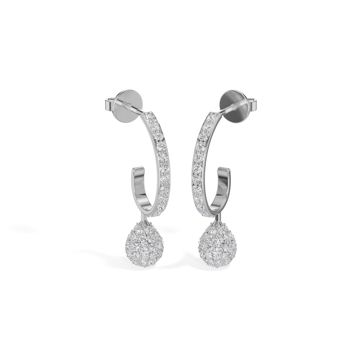 White Gold Pave Drop Round Lab Grown Diamond Arixen Earring