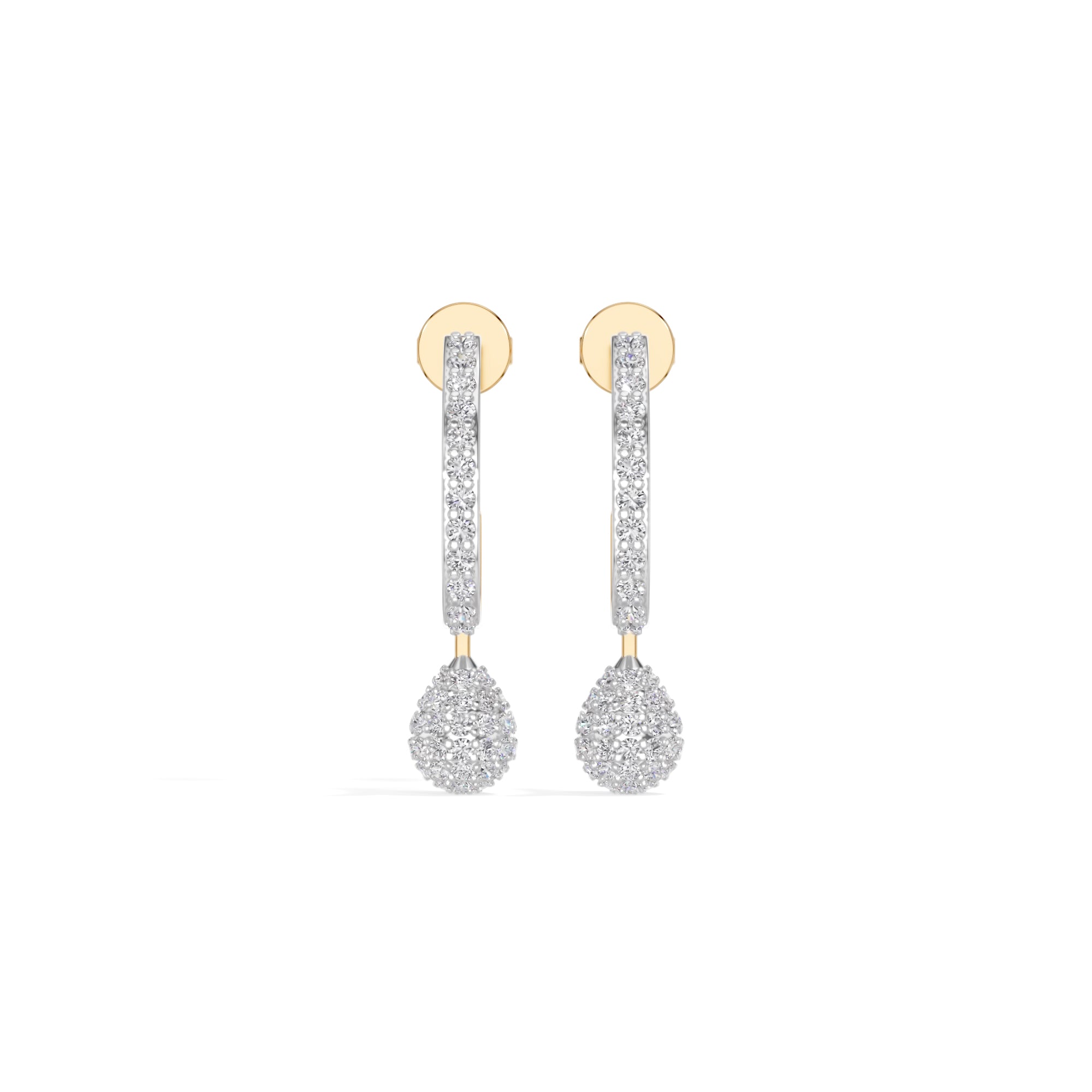 Yellow Gold Pave Drop Round Lab Grown Diamond Arixen Earring