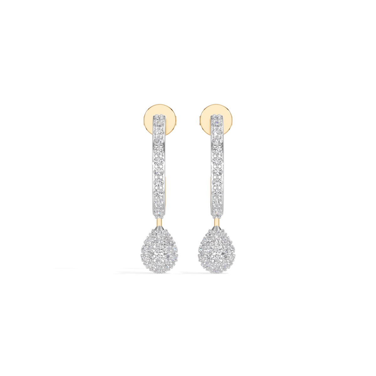 Yellow Gold Pave Drop Round Lab Grown Diamond Arixen Earring