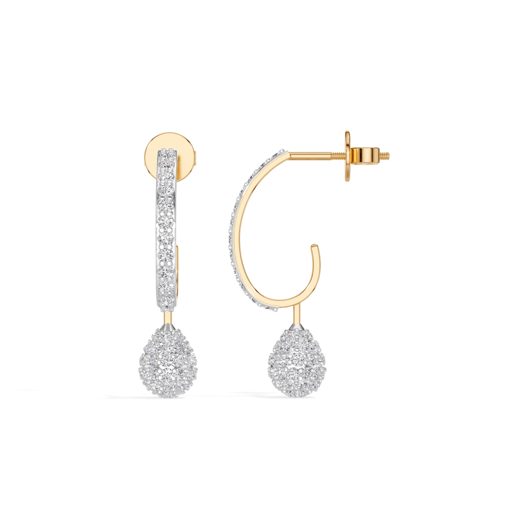 Yellow Gold Pave Drop Round Lab Grown Diamond Arixen Earring