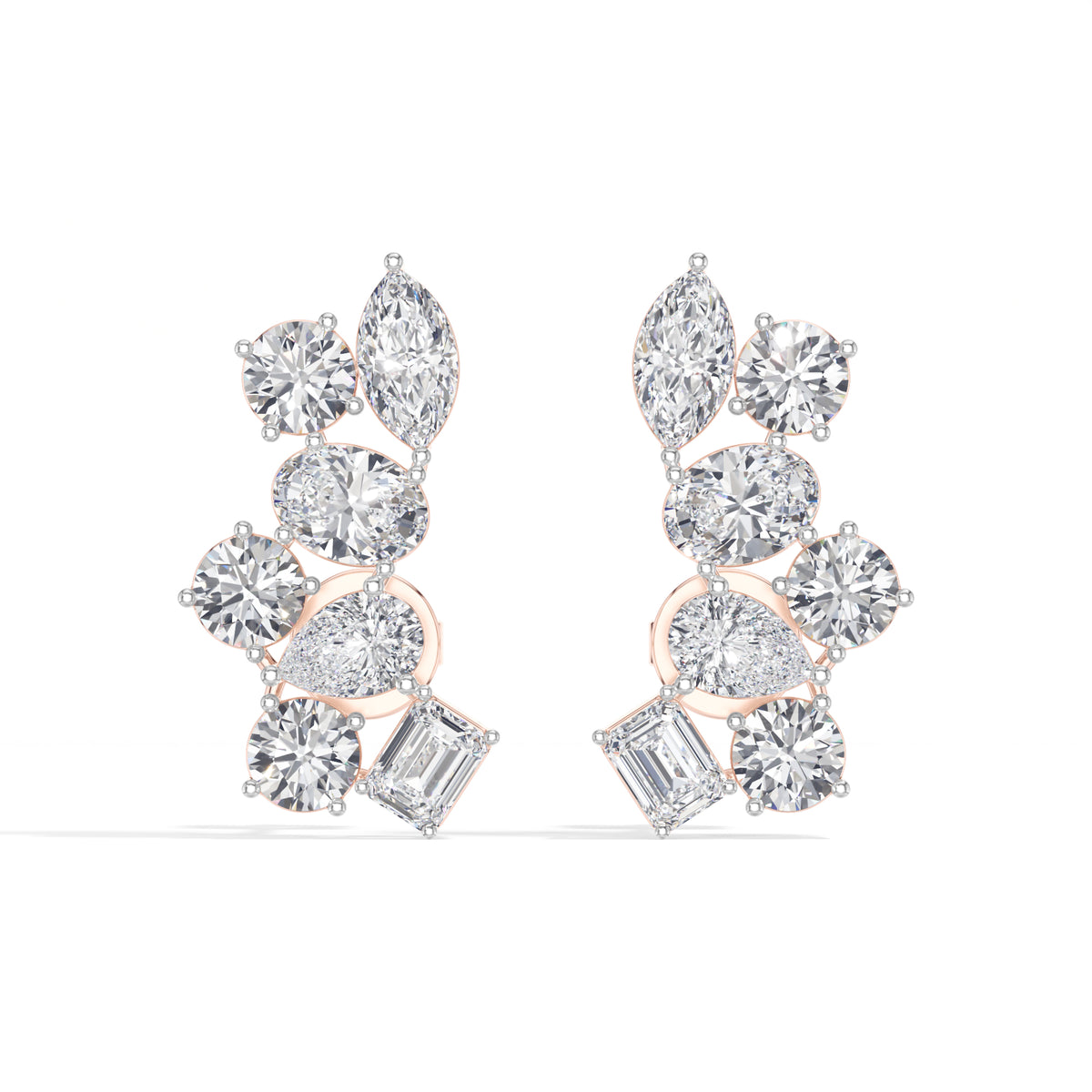 Mixed shapes prong setting lab grown diamond jardin earring