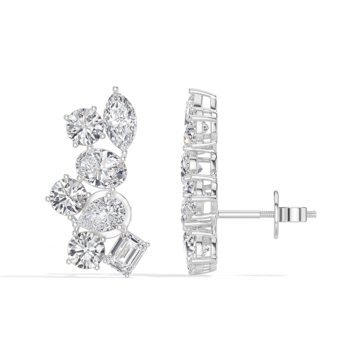 Mixed shapes prong setting lab grown diamond jardin earring