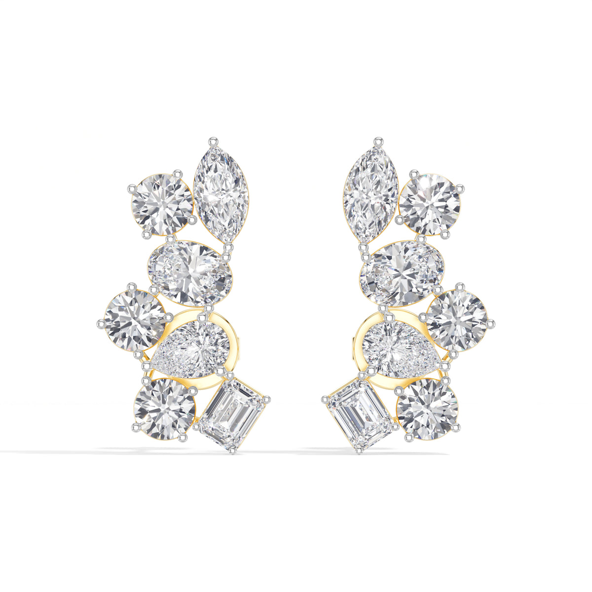 Mixed shapes prong setting lab grown diamond jardin earring