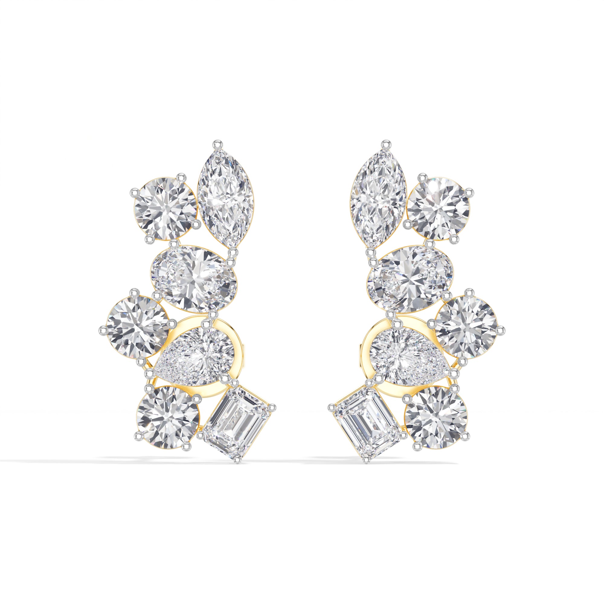 Mixed shapes prong setting lab grown diamond jardin earring