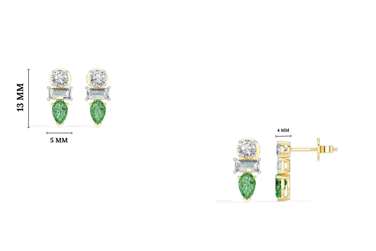 Pear & Emerald Lab Grown Diamond Three-Stone Dangler Verena Earrings 