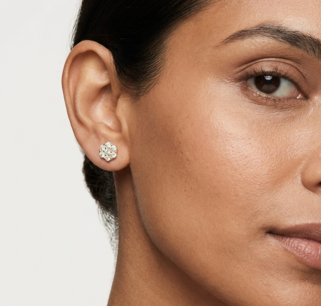 Gold 0 50Ct Round Cluster Lab Grown Diamond Stud Earrings