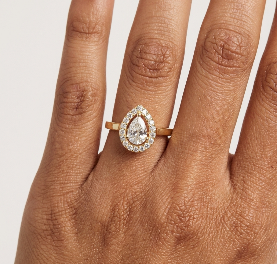 Gold Halo Pear Lab Grown Diamond Elaris Ring