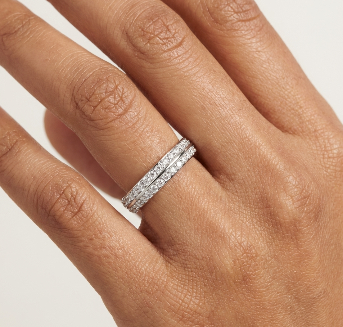 Gold Double Row Pave Round Lab Grown Diamond Elias Ring