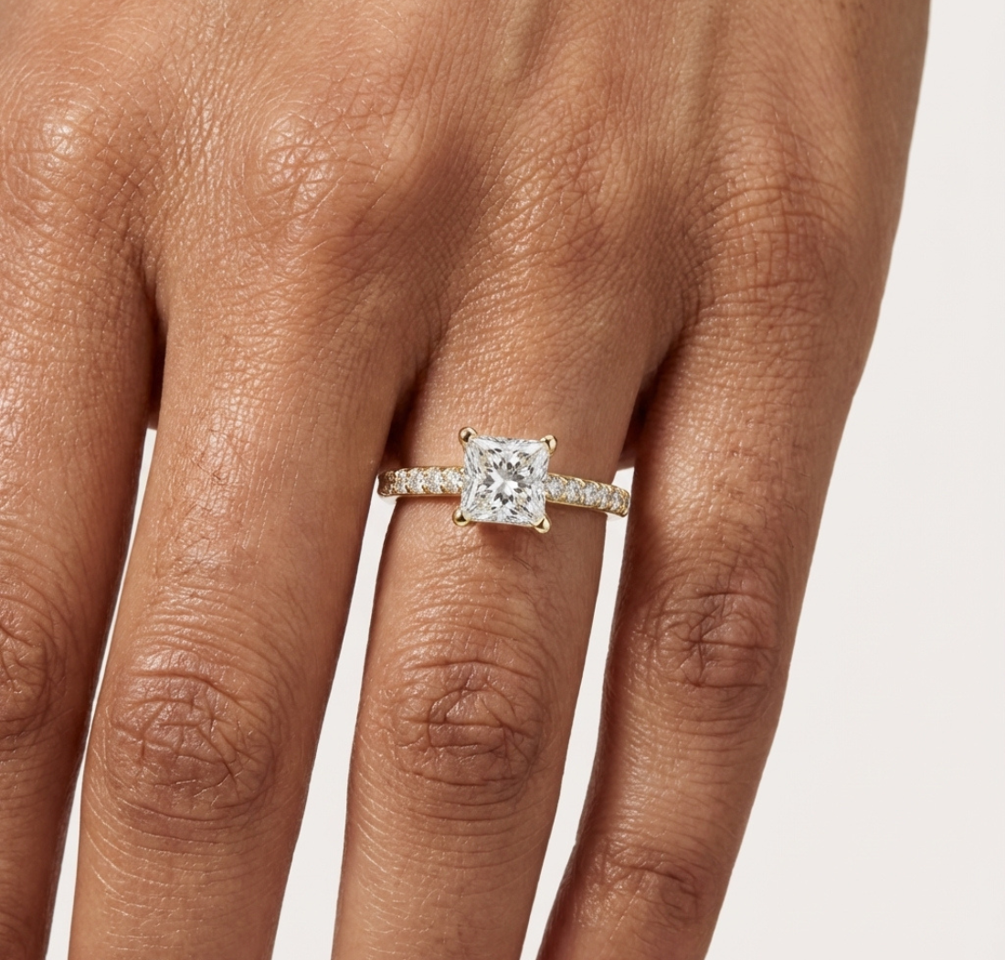 Gold 1Ct Pave Solitaire Princess Lab Grown Diamond Eloisa Ring
