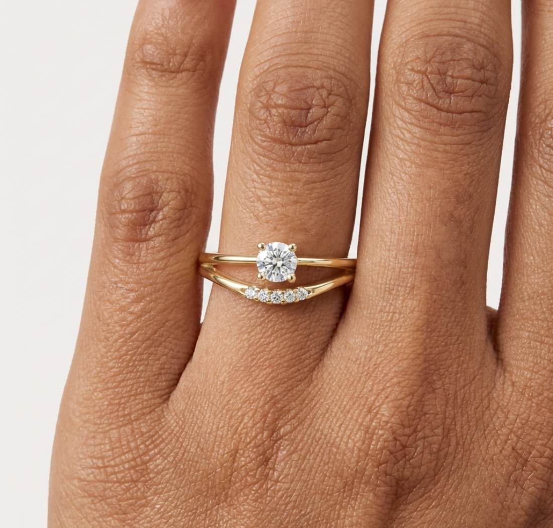 Gold Pave Setting Round Lab Grown Diamond Elora Ring