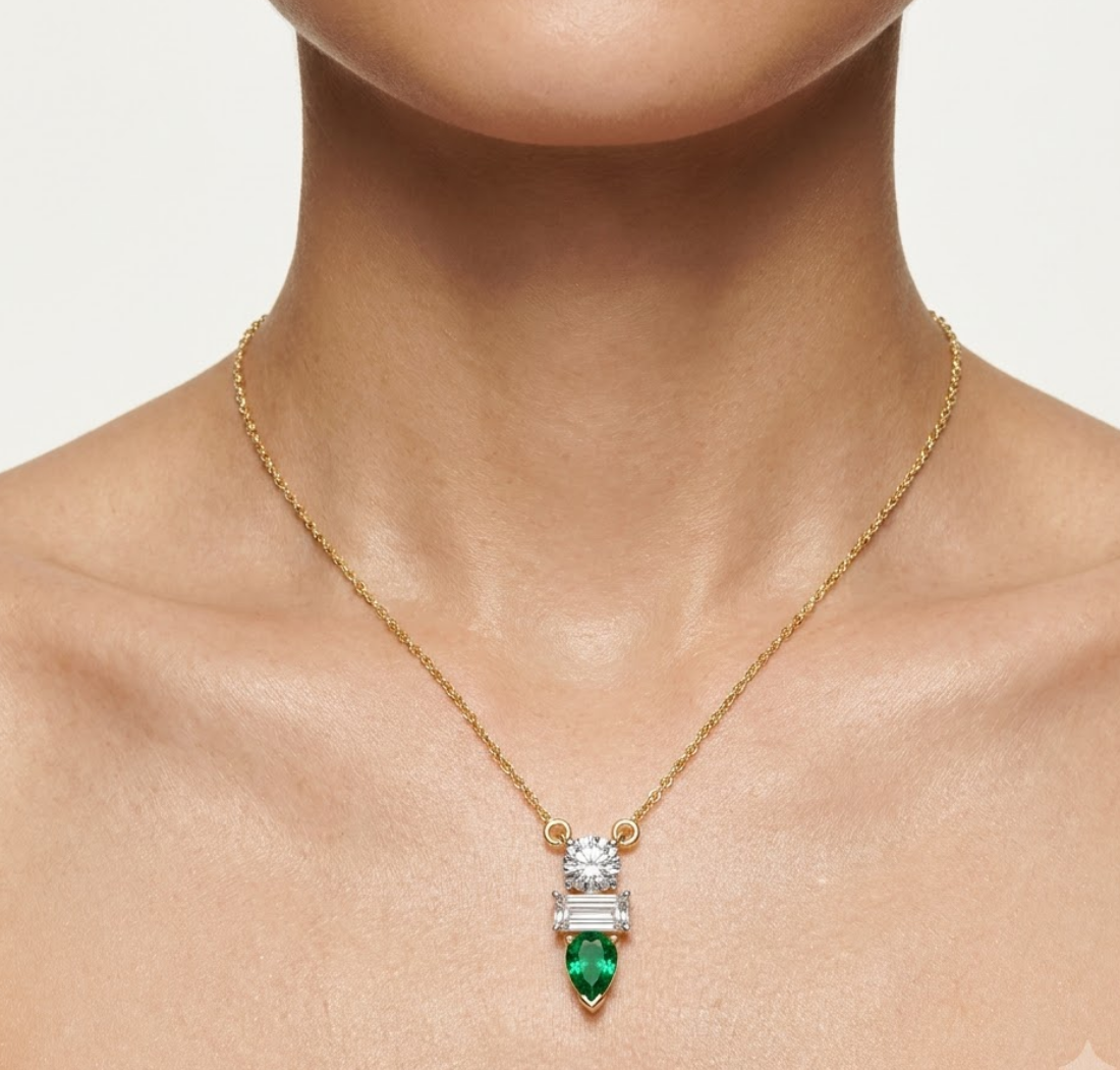 Pear & Emerald Lab Grown Diamond Three-Stone Elowen Pendant 