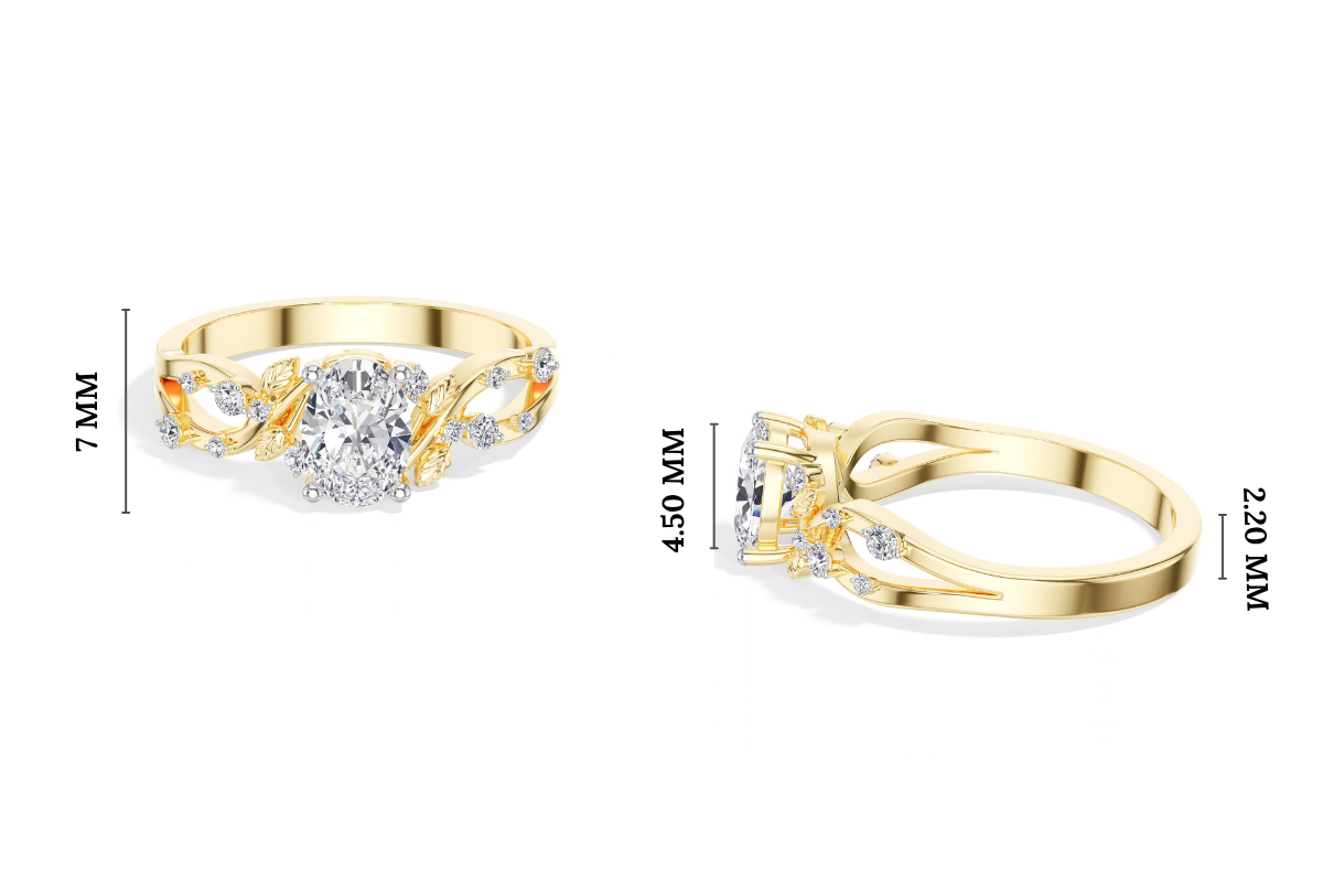 Oval Leaf-Motif Lab Grown Diamond Elowen Engagement Ring