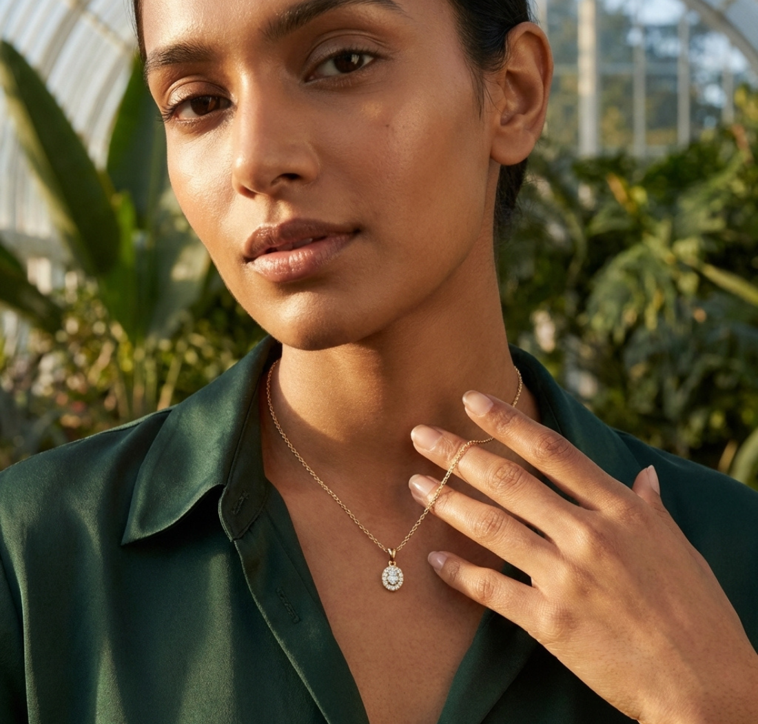 Gold Halo Oval Lab Grown Diamond Elura Pendant
