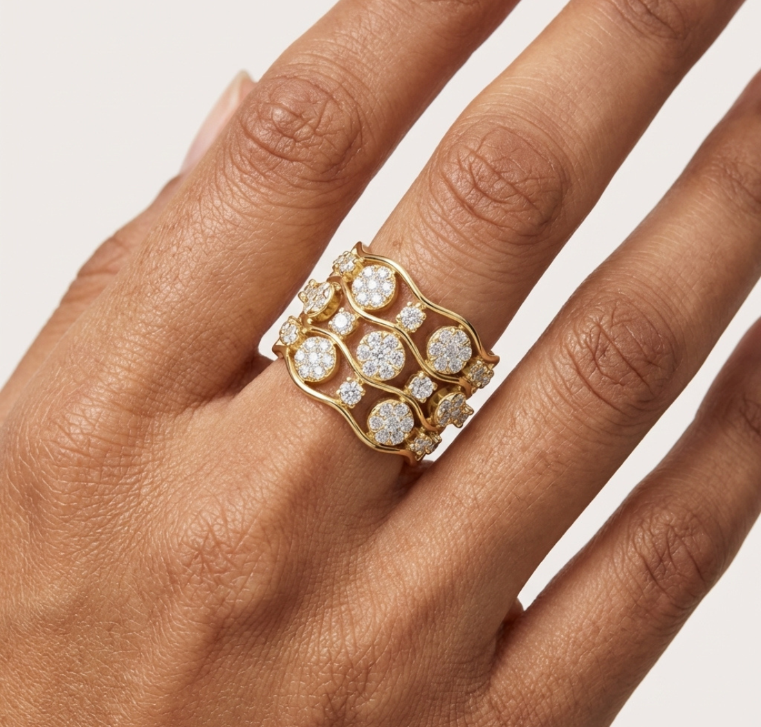 Gold 1Ct Cluster Multi Stone Round Lab Grown Diamond Elvara Ring