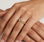 Gold Criss Cross Multi Stone Setting Round Lab Grown Diamond Elyon Ring