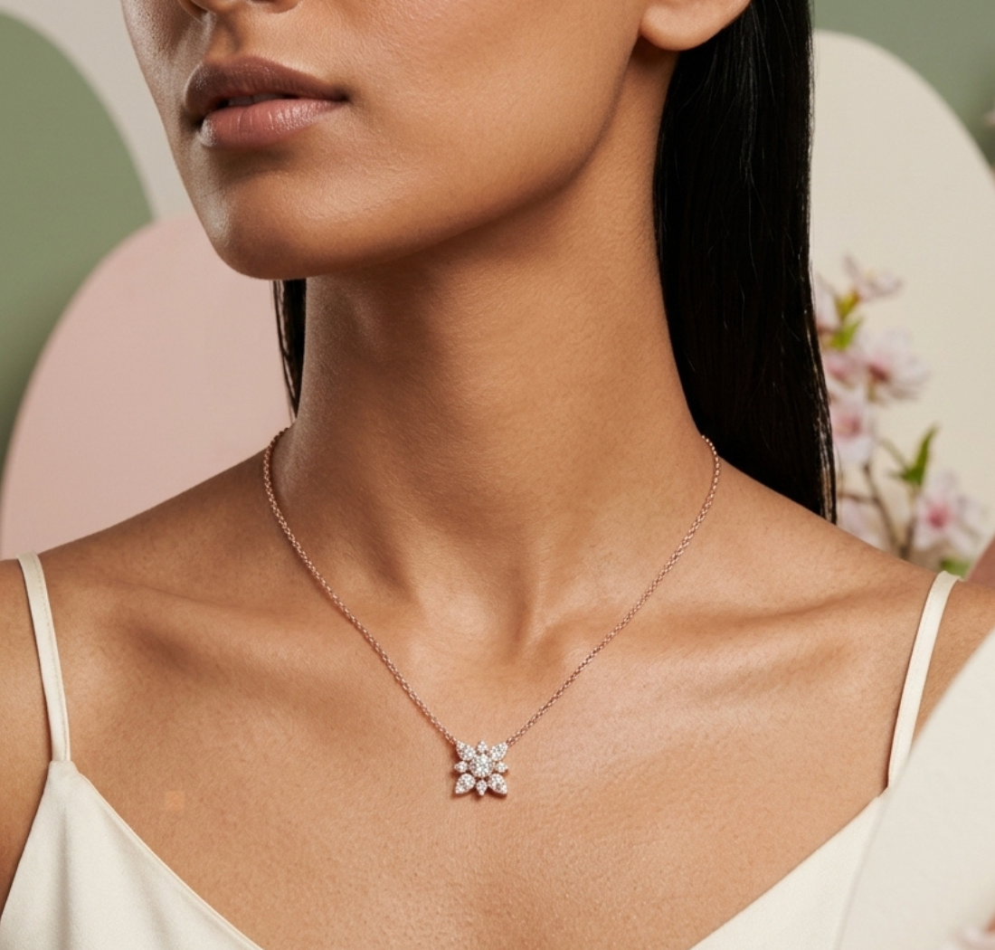Gold Floral Round Lab Grown Diamond Elyxe Pendant