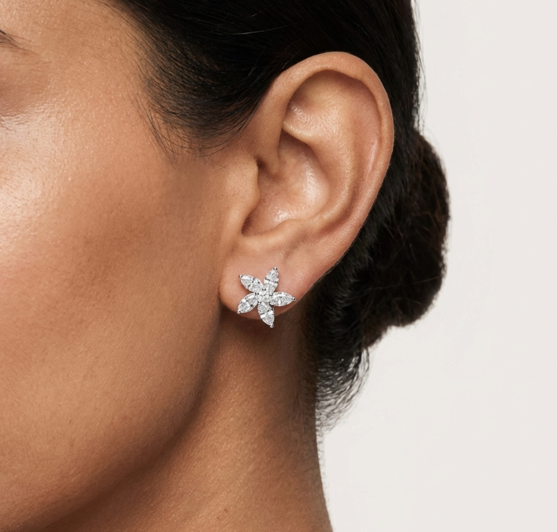 Gold Floral Petal Design Marquise Lab Grown Diamond Elzor Earring