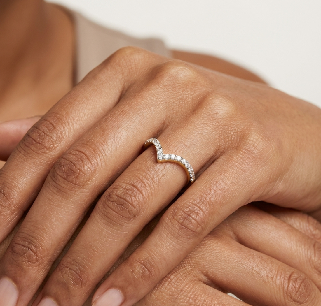 Gold V Shape Round Lab Grown Diamond Emery Ring