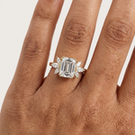Gold 3Ct Solitaire Emerald Marquise Side Stone Lab Grown Diamond Erato Ring