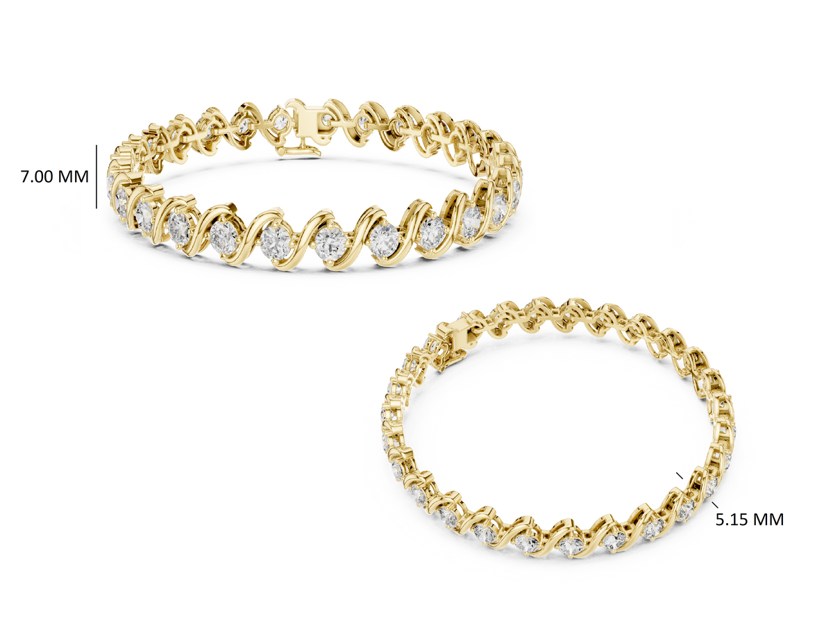 Gold 6Ct Round Cut Lab Grown Diamond Tennis Vorex Bracelet
