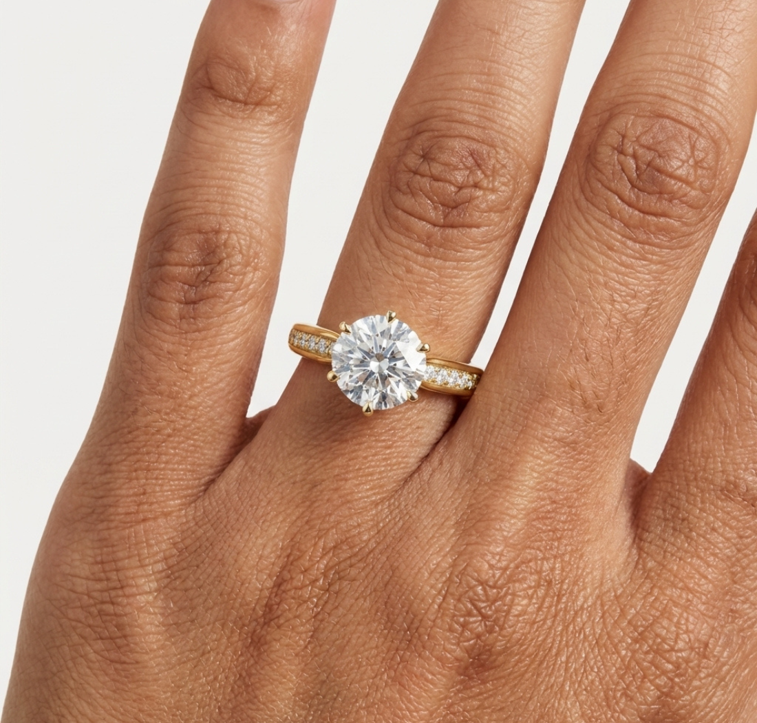 Gold 1Ct Round Pave Shank Solitaire Lab Grown Diamond Flavi Ring