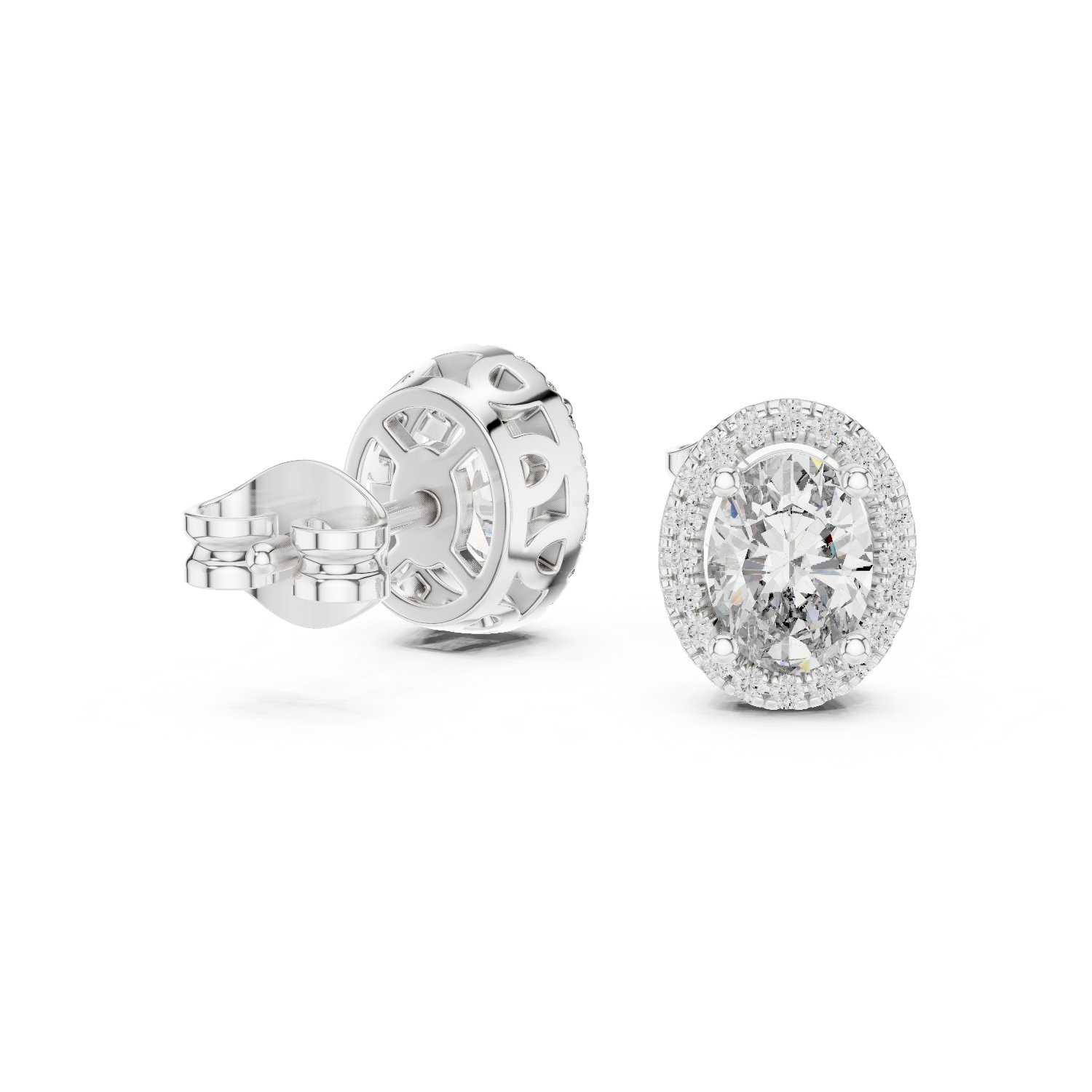 Gold 1Ct Oval Halo Lab Grown Diamond Orvella Earring