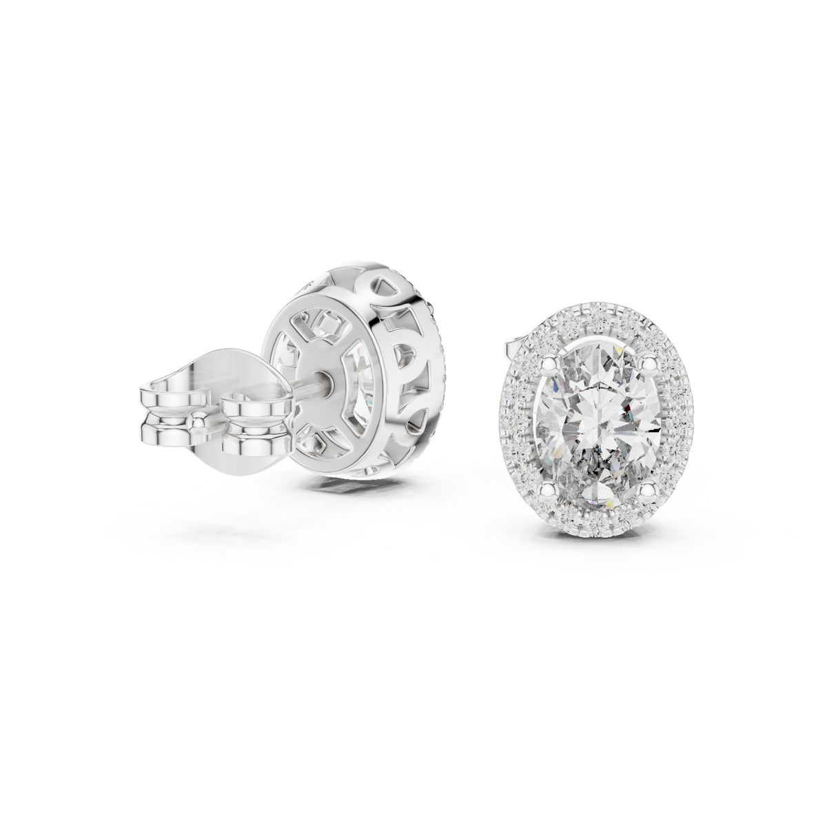 Gold 1Ct Oval Halo Lab Grown Diamond Orvella Earring