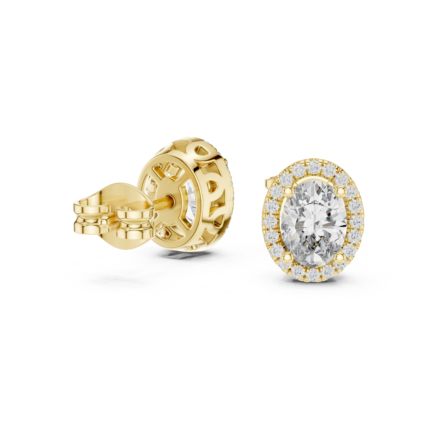 Gold 1Ct Oval Halo Lab Grown Diamond Orvella Earring