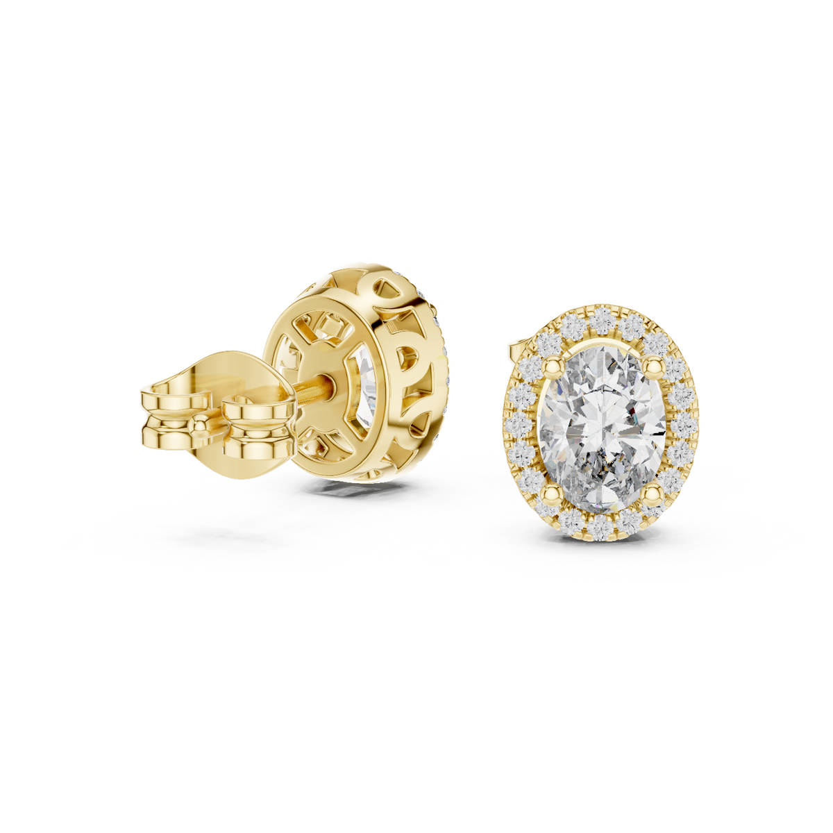 Gold 1Ct Oval Halo Lab Grown Diamond Orvella Earring